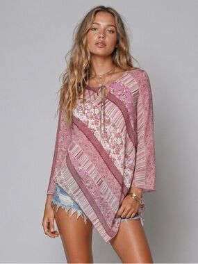Vintage Y2K Fairycore Pink Floral Asymmetric Sheer Festival Top Fashion Bug S